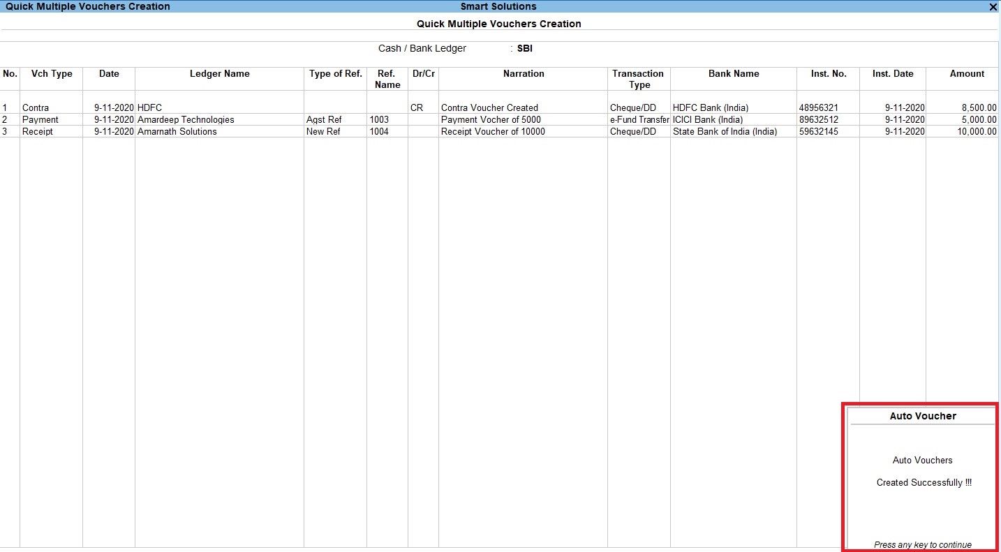 118 | Multiple Receipt, payment & Contra Voucher Creation