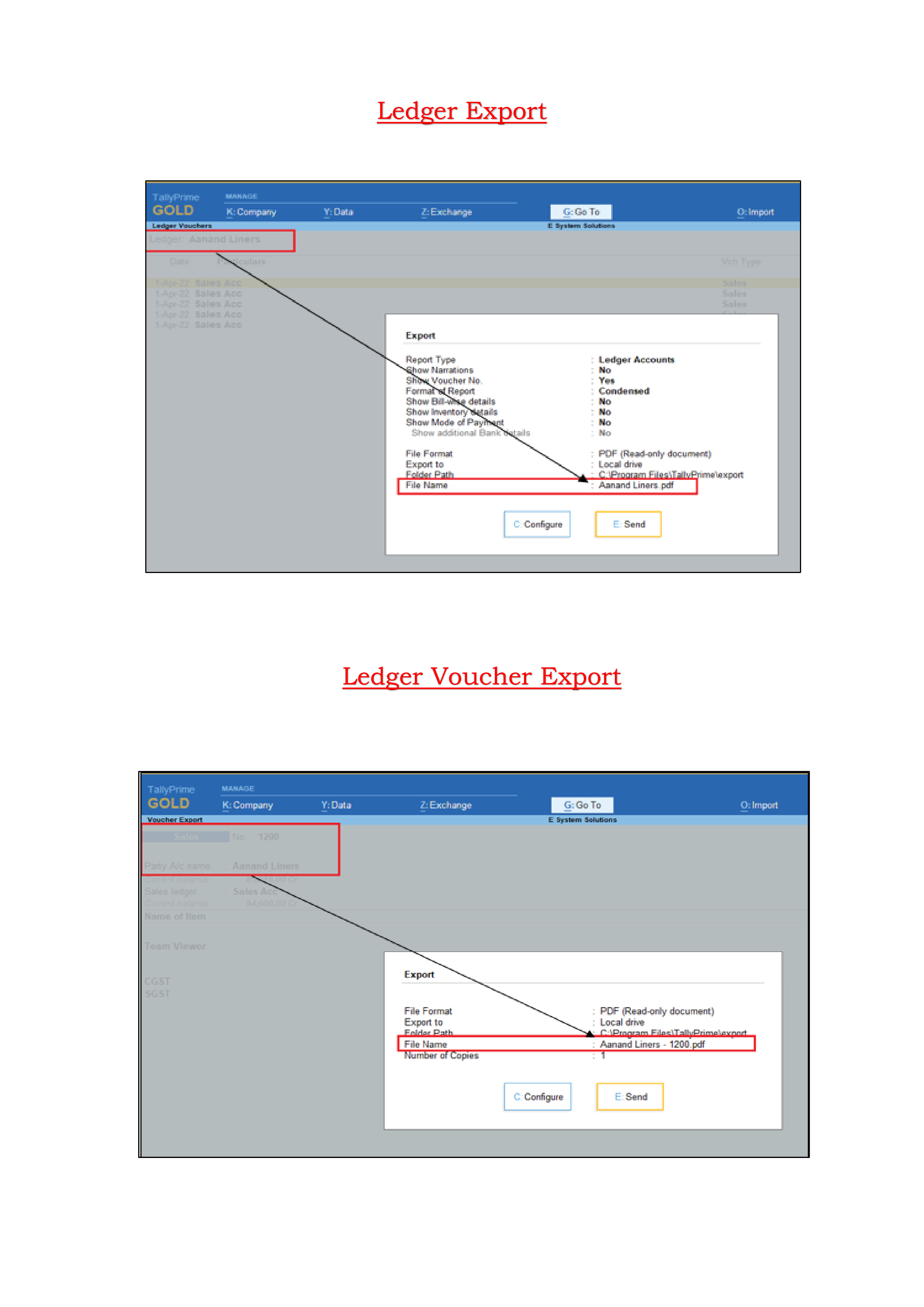 Set Voucher & Ledger Export File Name as Ledger Name