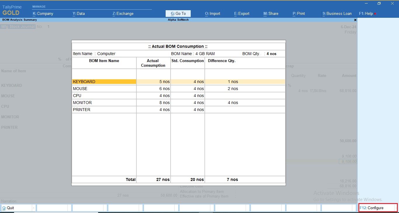 418 | BOM vs Actual Consumption Variance Report for Manufacturing Entry