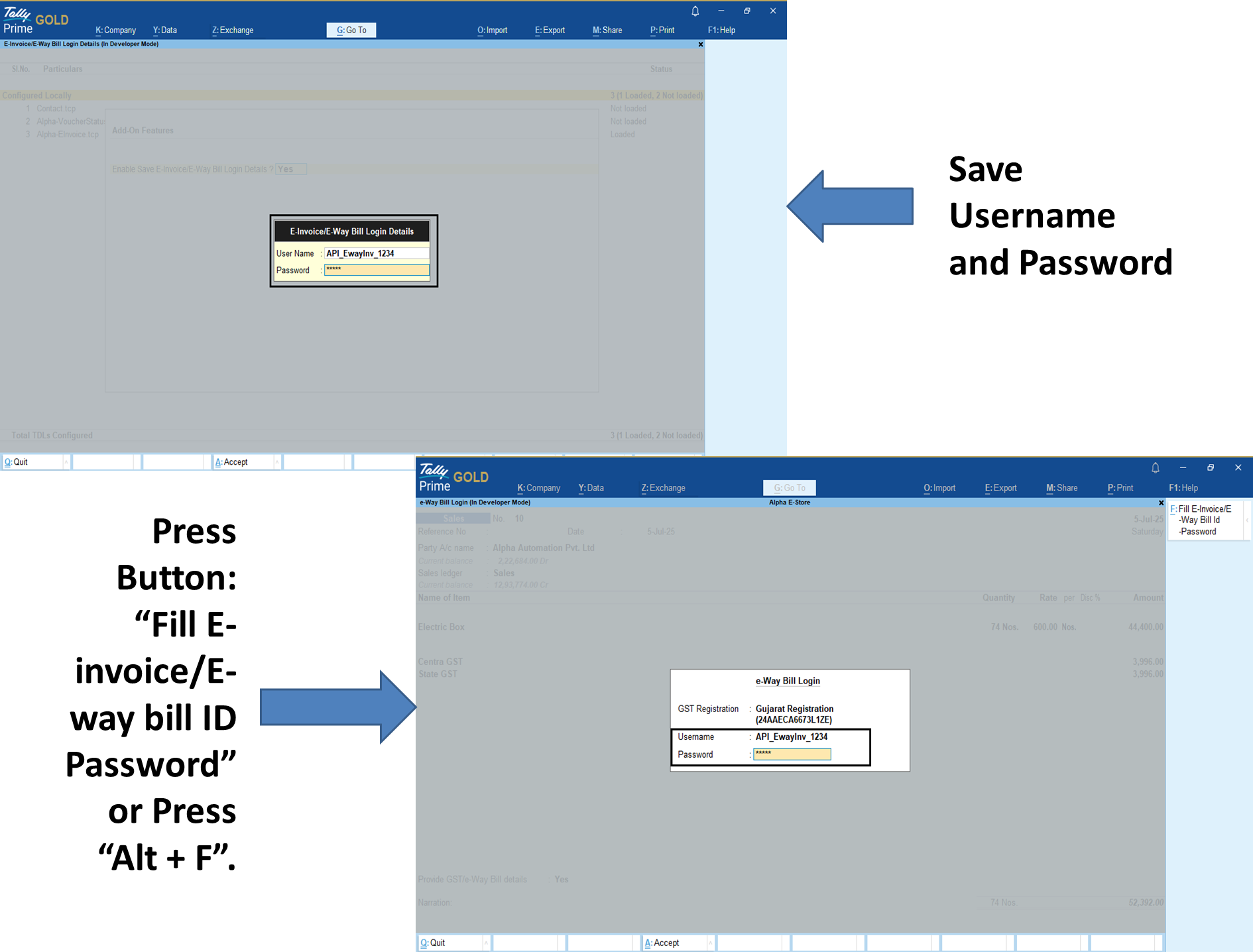 Save E-Invoice / E-Way Bill Login Details